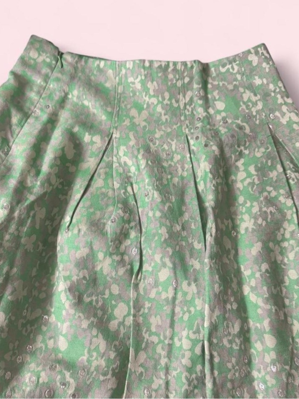 New York & Company Mint Green Floral A-Line Skirt